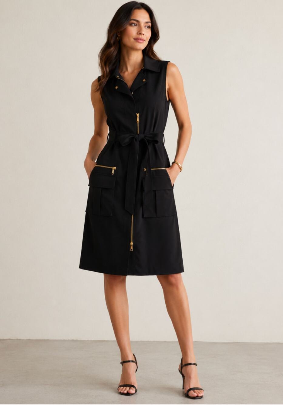 Lafayette 148 New York Leather Trim Zip Utility Dress Vest Black Size 6